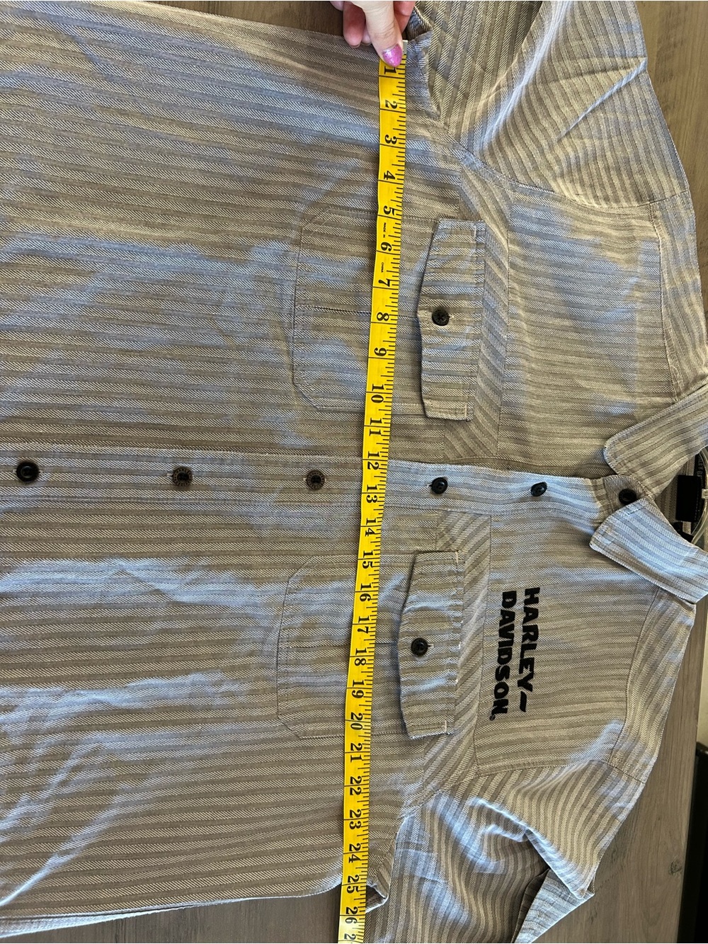 Harley Davidson Button Down Short Sleeve Polo Shirt Striped Men's Size XL Gray - Picture 7 of 8